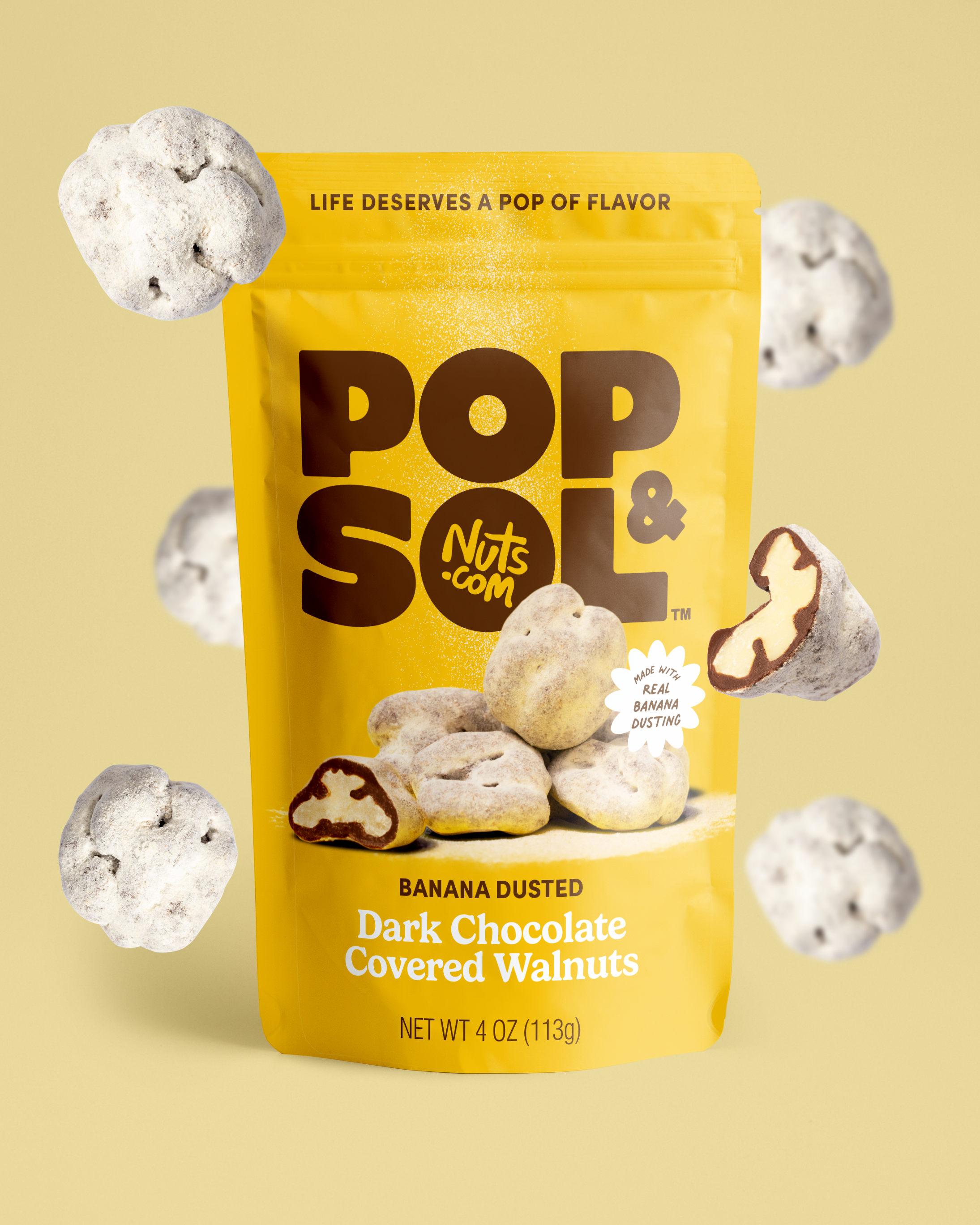 Banana Dusted Dark Chocolate Covered Walnuts
